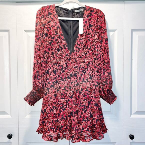 alice + olivia Briar Dress Upstate Scroll Deep Ruby Size 6 - Picture 2 of 5